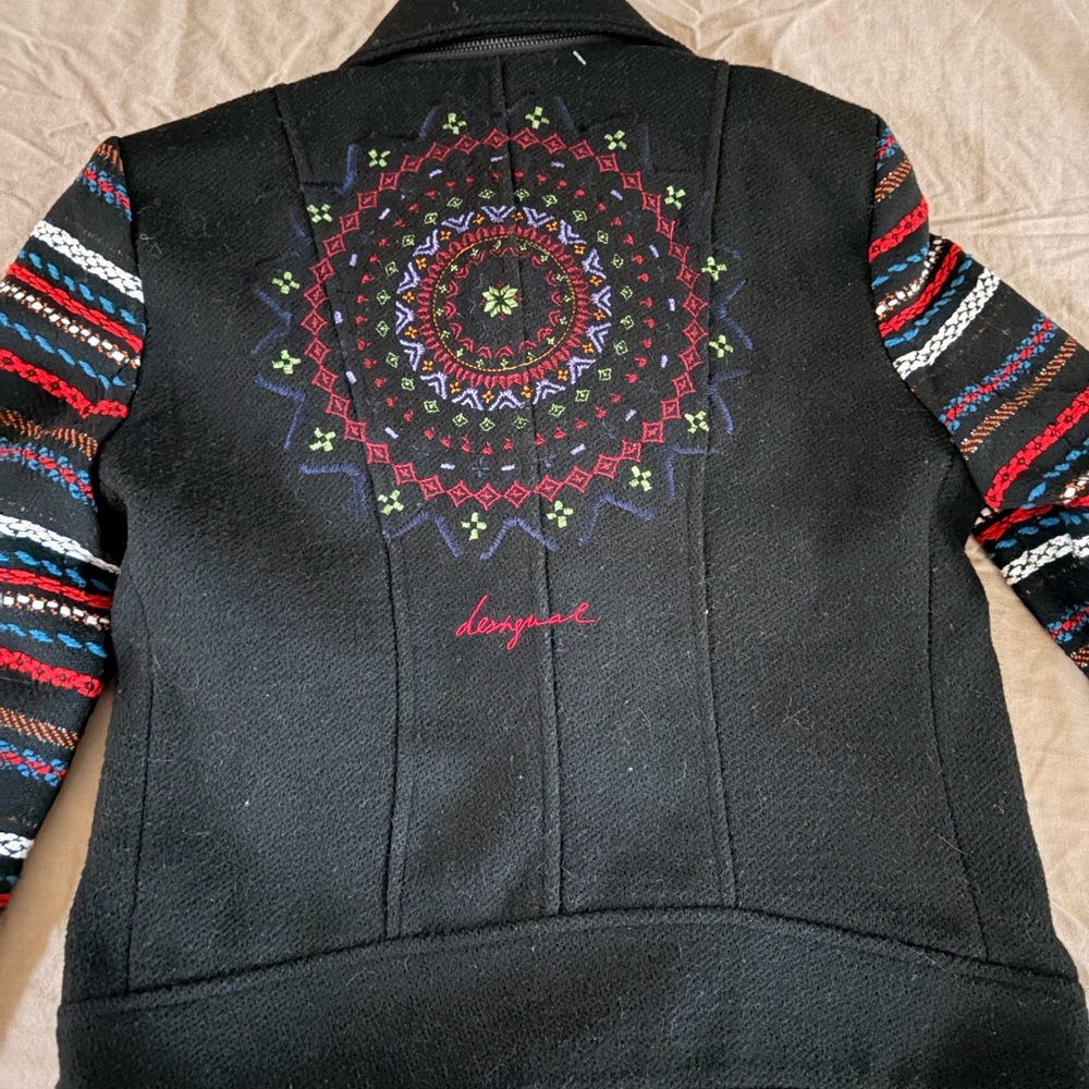 Desigual Black Jacket with Multicolor Mandala Design